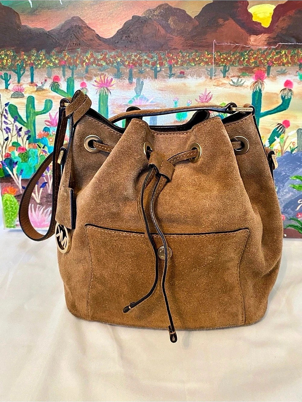 Michael Kors Suede Bucket Bag Brown Suede Shoulder Bag